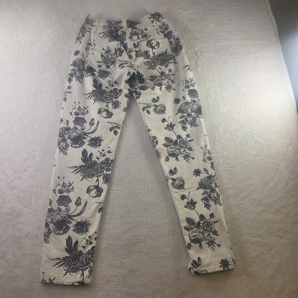 Made in Italy Floral Print Joggers Wht Blk Rose Toile Zipper Pocket Pants M - Picture 2 of 7